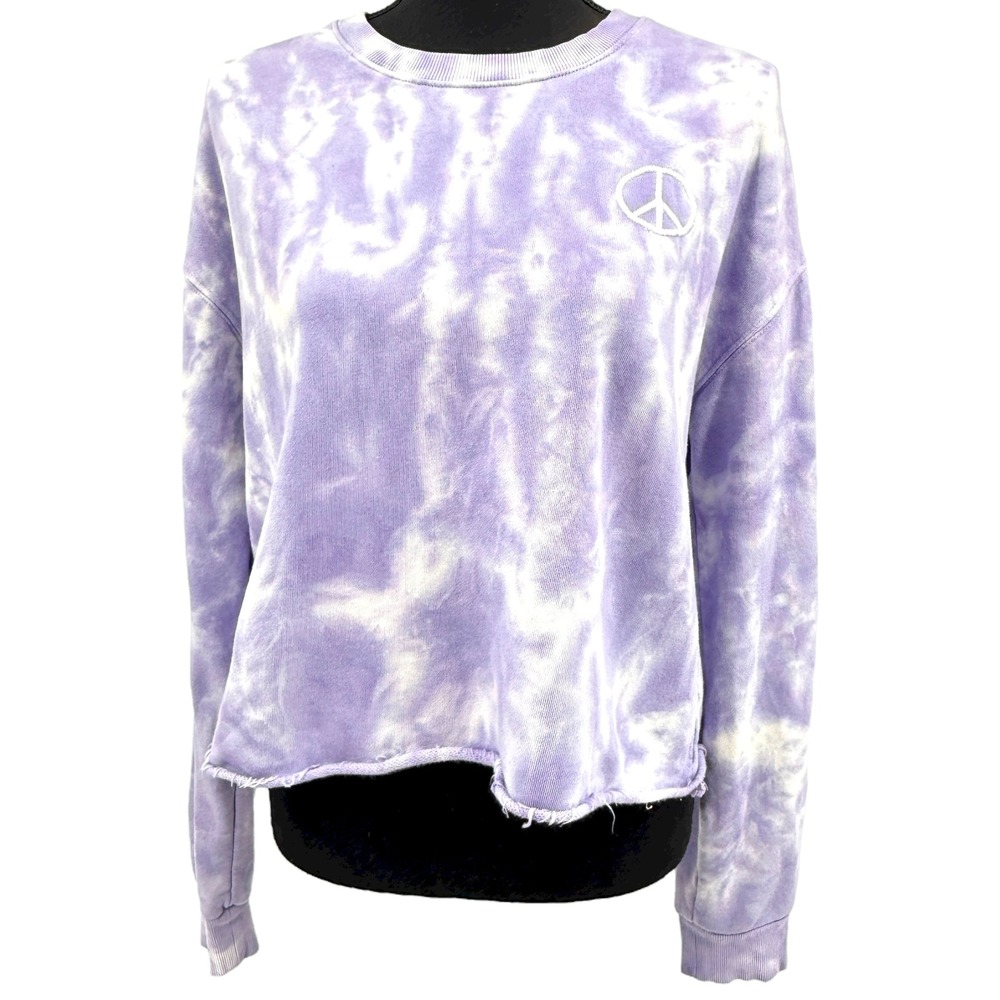 Spiritual Gangster Womens Purple White Tie Dyed  Cropped‎ Sweatshirt Embroidered